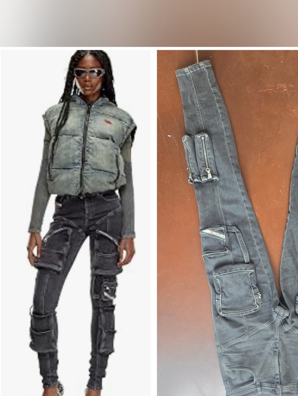 Diesel 2026 Gothic Punk $500 Slandy-high Black Skinny Muiti Pocket 29 L32